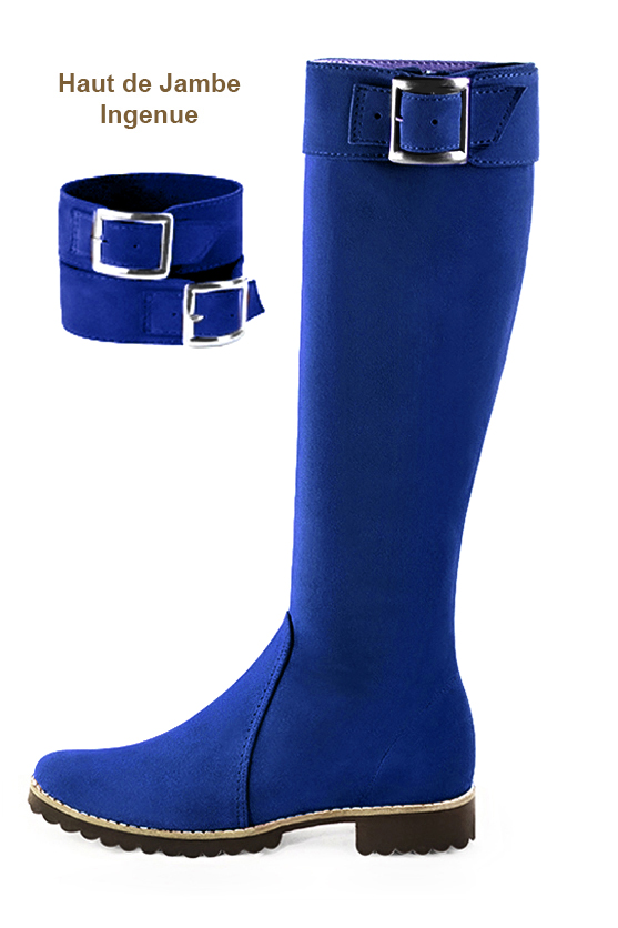 French elegance and refinement for these electric blue riding knee-high boots, 
                available in many subtle leather and colour combinations. Record your foot and leg measurements.
We will adjust this pretty boot with zip to your measurements in height and width.
Its large, comfortable gum sole will isolate you from the ground.
You can customise the boot with your own materials, colours and heels on the "My Favourites" page.
To style your boots, accessories are available from the boots page. 
                Made to measure. Especially suited to thin or thick calves.
                Matching clutches for parties, ceremonies and weddings.   
                You can customize these knee-high boots to perfectly match your tastes or needs, and have a unique model.  
                Choice of leathers, colours, knots and heels. 
                Wide range of materials and shades carefully chosen.  
                Rich collection of flat, low, mid and high heels.  
                Small and large shoe sizes - Florence KOOIJMAN